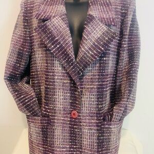 90s Chic Women's Wool Purple Plaid Blazer-Wool-Vintage